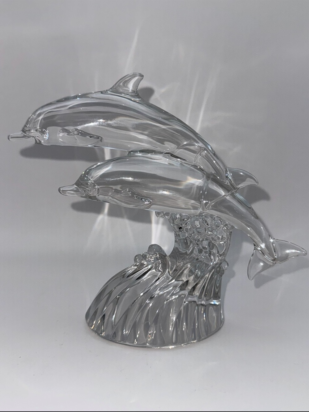 Vintage Cristal d’Arques France Crystal 3 Dolphin Figurine Wave Sculpture